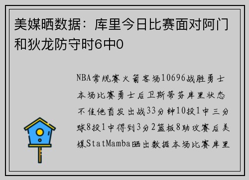 美媒晒数据：库里今日比赛面对阿门和狄龙防守时6中0