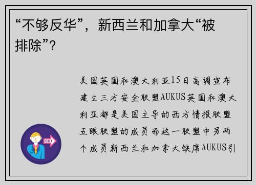 “不够反华”，新西兰和加拿大“被排除”？