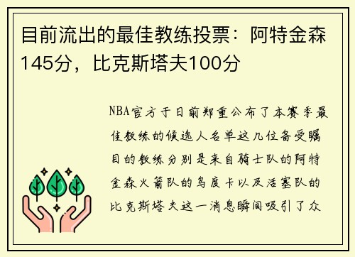 目前流出的最佳教练投票：阿特金森145分，比克斯塔夫100分